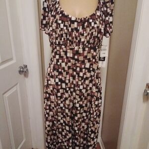 Danny & Nicole Black and Brown Geometric Midi Dress